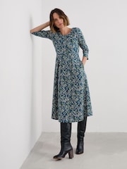 Seasalt Cornwall Blue Petite Veronica Midi Dress in Cotton Jersey - Image 1 of 5