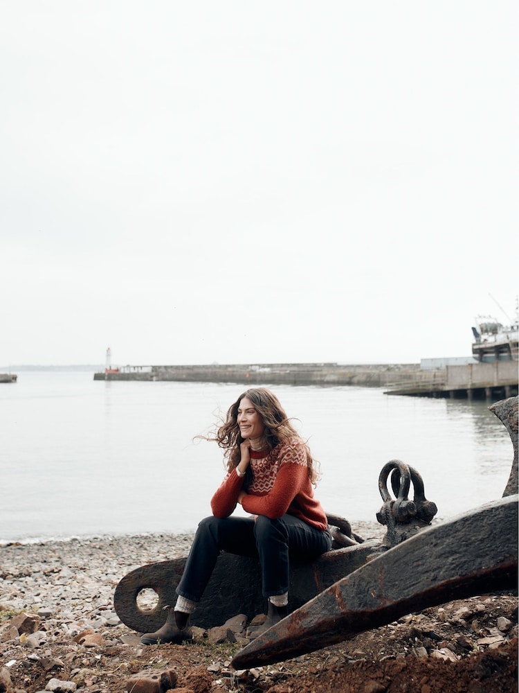 Seasalt Cornwall Red Port Kinnis Fair Isle Jumper With Merino - Image 1 of 7
