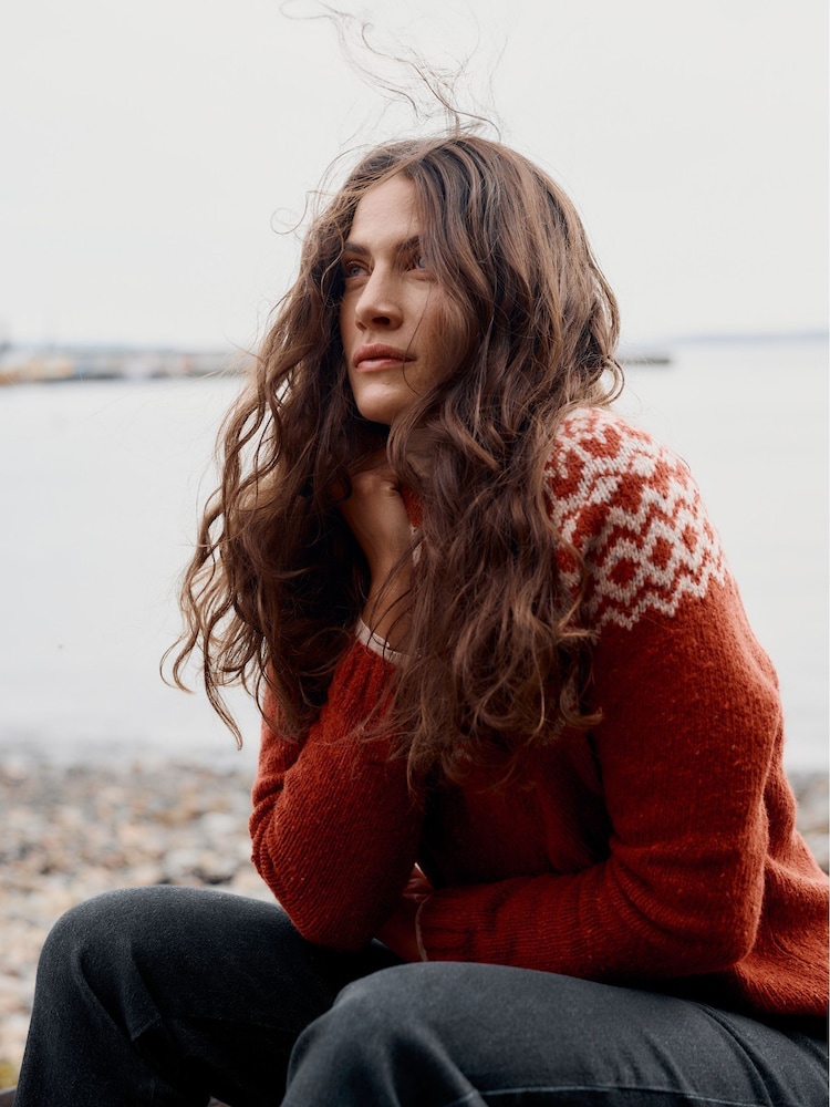 Seasalt Cornwall Red Port Kinnis Fair Isle Jumper With Merino - Image 2 of 7