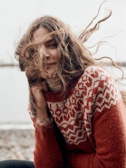 Seasalt Cornwall Red Port Kinnis Fair Isle Jumper With Merino - Image 5 of 7