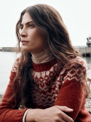 Seasalt Cornwall Red Port Kinnis Fair Isle Jumper With Merino - Image 6 of 7