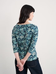 Seasalt Cornwall Blue Easel 3/4 Sleeve Top in Cotton Jersey - Image 2 of 5