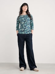 Seasalt Cornwall Blue Easel 3/4 Sleeve Top in Cotton Jersey - Image 3 of 5
