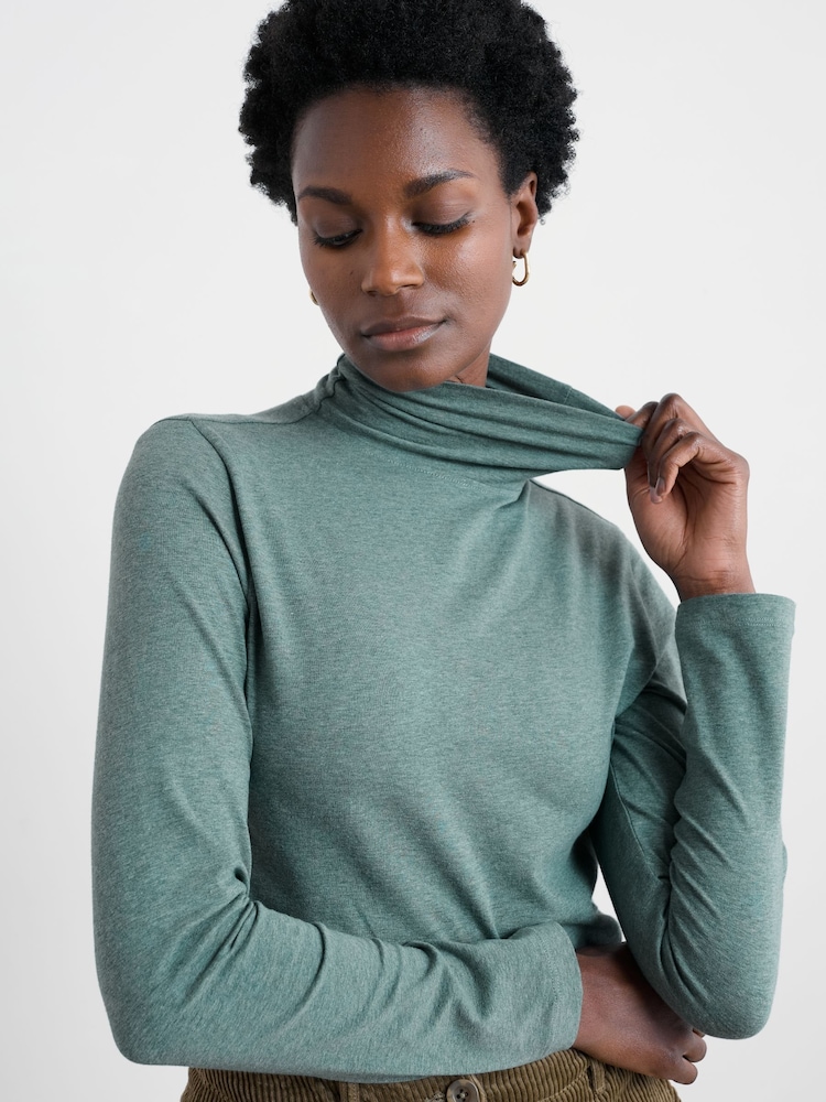 Seasalt Cornwall Green Landing Roll Neck Top in Cotton - Image 1 of 5