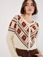 Apricot Natural Crochet Squared Cardigan - Image 3 of 5