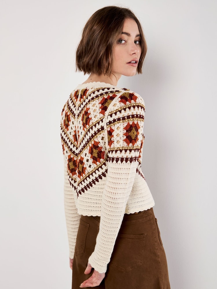 Apricot Natural Crochet Squared Cardigan - Image 5 of 5