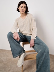Apricot Natural Slub V-Neck Lightweight Jumper - Image 1 of 4