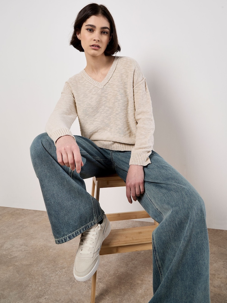 Apricot Natural Slub V-Neck Lightweight Jumper - Image 1 of 4