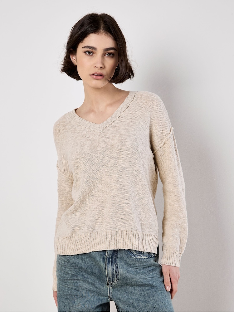 Apricot Natural Slub V-Neck Lightweight Jumper - Image 2 of 4