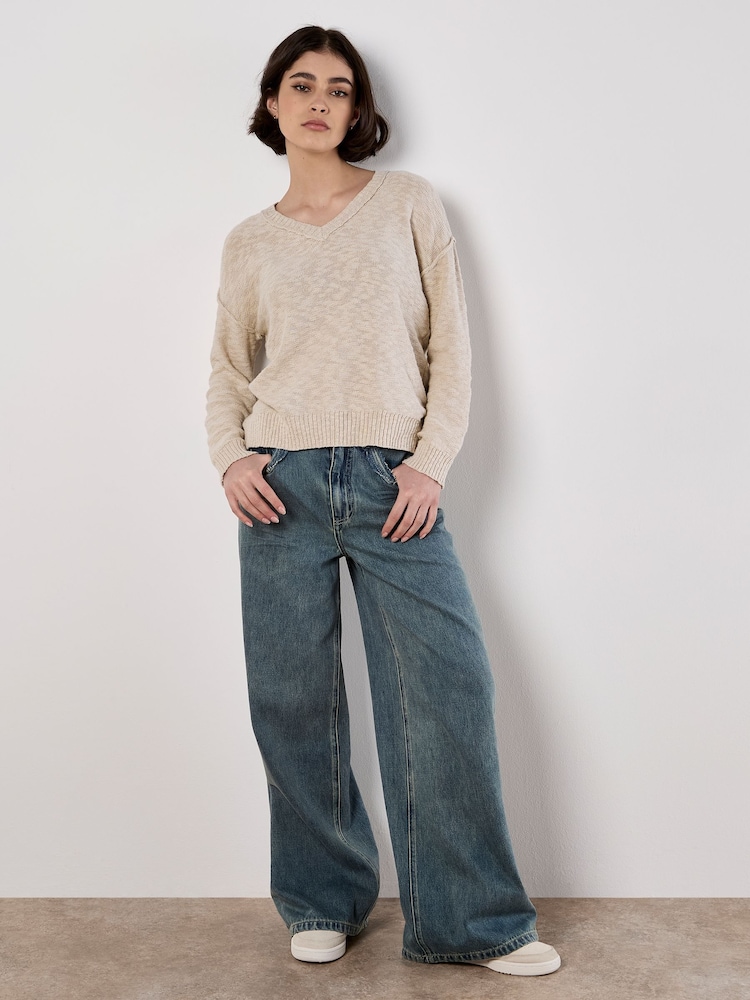 Apricot Natural Slub V-Neck Lightweight Jumper - Image 4 of 4