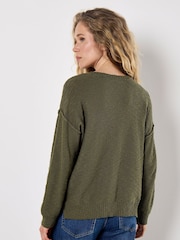 Apricot Green Slub V-Neck Lightweight Jumper - Image 2 of 4