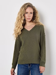Apricot Green Slub V-Neck Lightweight Jumper - Image 3 of 4
