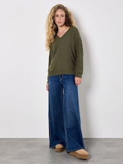 Apricot Green Slub V-Neck Lightweight Jumper - Image 4 of 4