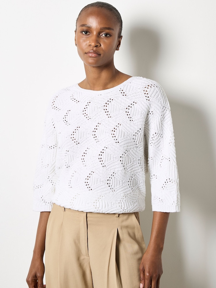 Apricot White Pointelle Patchwork Batwing Top - Image 2 of 4