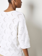 Apricot White Pointelle Patchwork Batwing Top - Image 3 of 4