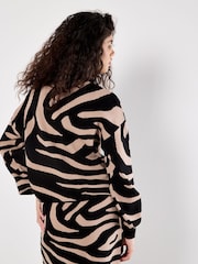 Apricot Black Zebra Jacquard Drop Should Jumper - Image 4 of 5