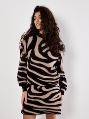 Apricot Black Zebra Jacquard Drop Should Jumper - Image 5 of 5