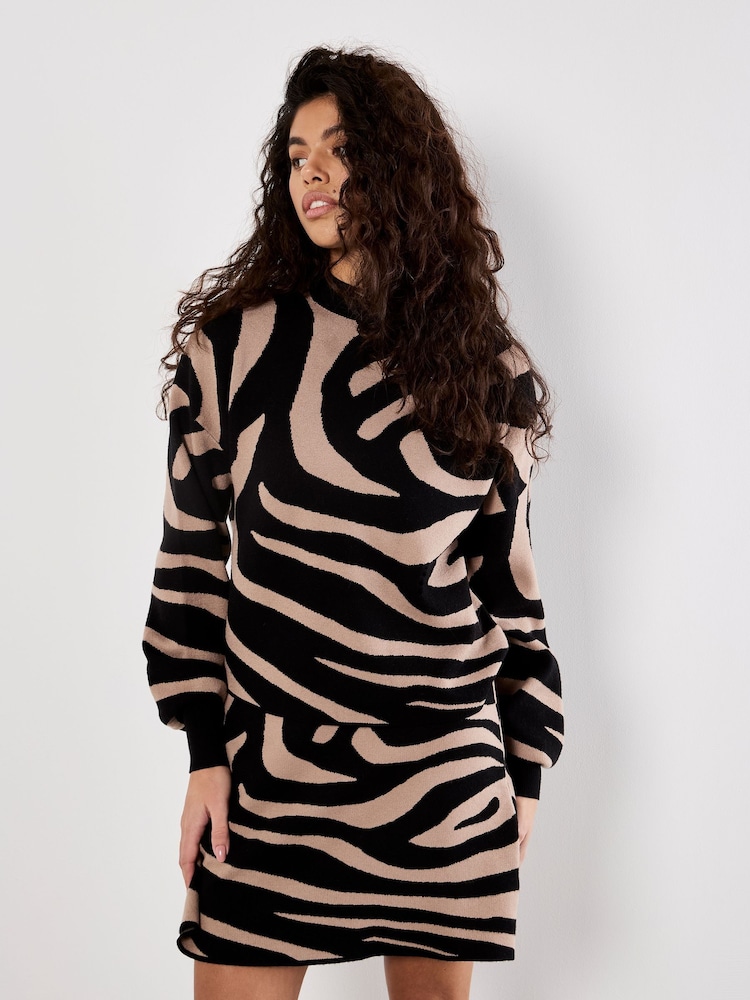 Apricot Black Zebra Jacquard Drop Should Jumper - Image 5 of 5 Apricot Black Zebra Jacquard Drop Should Jumper - Image 5 of 5