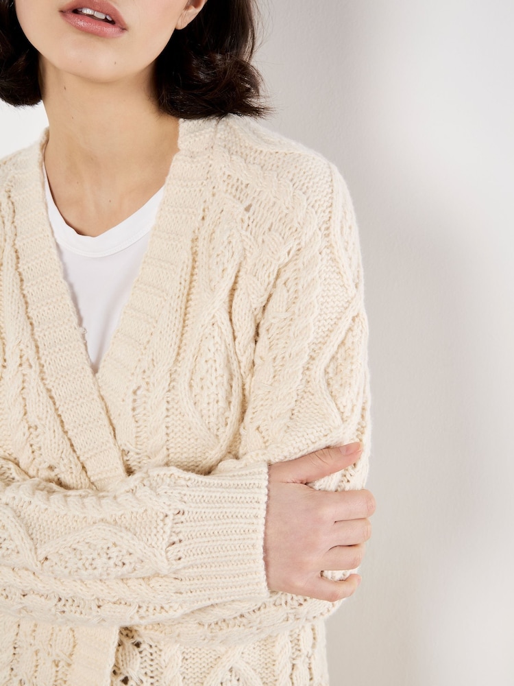 Apricot Cream Cable Knit Open Midi Cardigan - Image 5 of 5