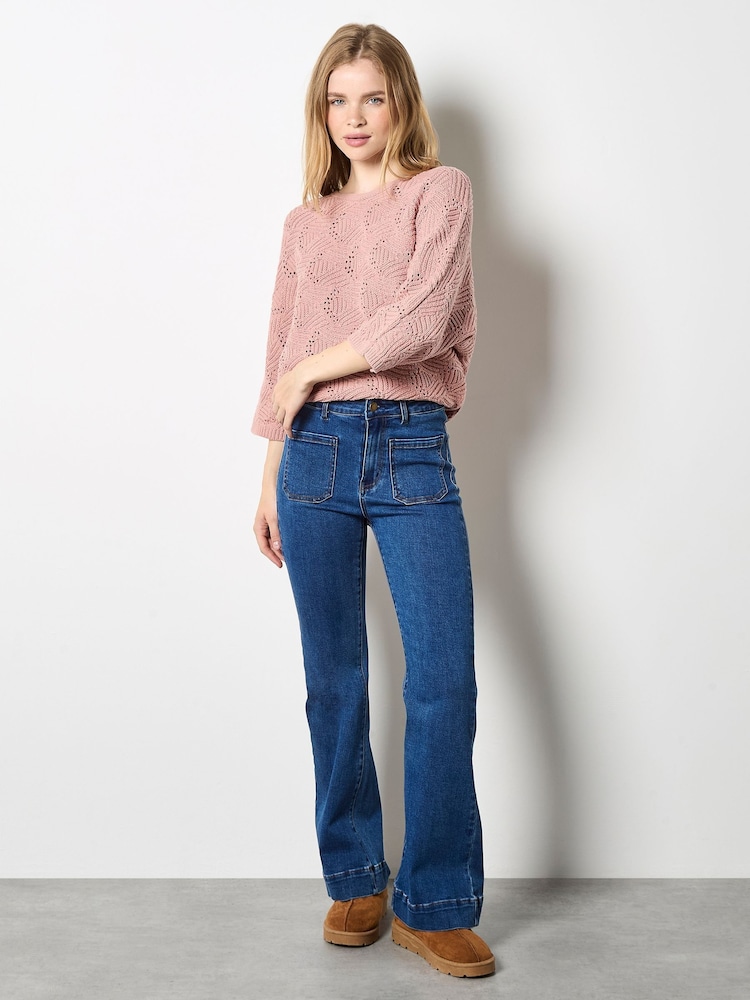 Apricot Pink Pointelle Patchwork Batwing Top - Image 2 of 4