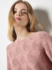 Apricot Pink Pointelle Patchwork Batwing Top - Image 3 of 4