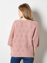 Apricot Pink Pointelle Patchwork Batwing Top - Image 4 of 4