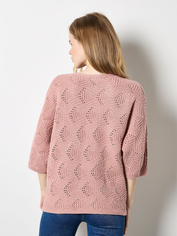 Apricot Pink Pointelle Patchwork Batwing Top - Image 4 of 4
