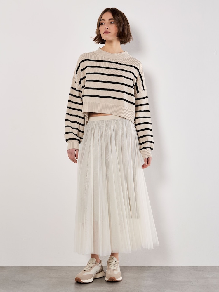 Apricot Natural Stripe Crop Drop Shoulder Jumper - Image 2 of 4