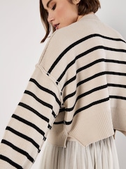 Apricot Natural Stripe Crop Drop Shoulder Jumper - Image 4 of 4