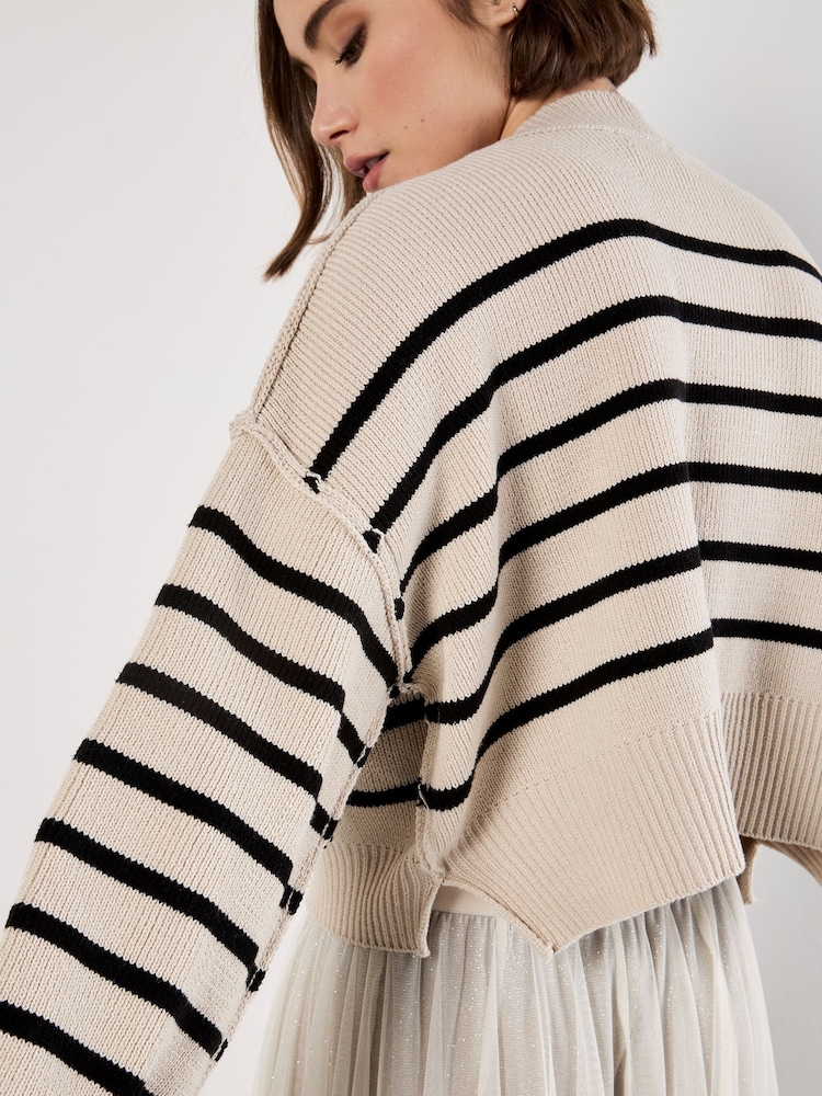 Apricot Natural Stripe Crop Drop Shoulder Jumper - Image 4 of 4