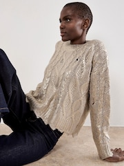 Apricot Gold Metallic Distressed Cable Jumper - Image 2 of 5