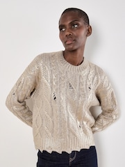 Apricot Gold Metallic Distressed Cable Jumper - Image 5 of 5
