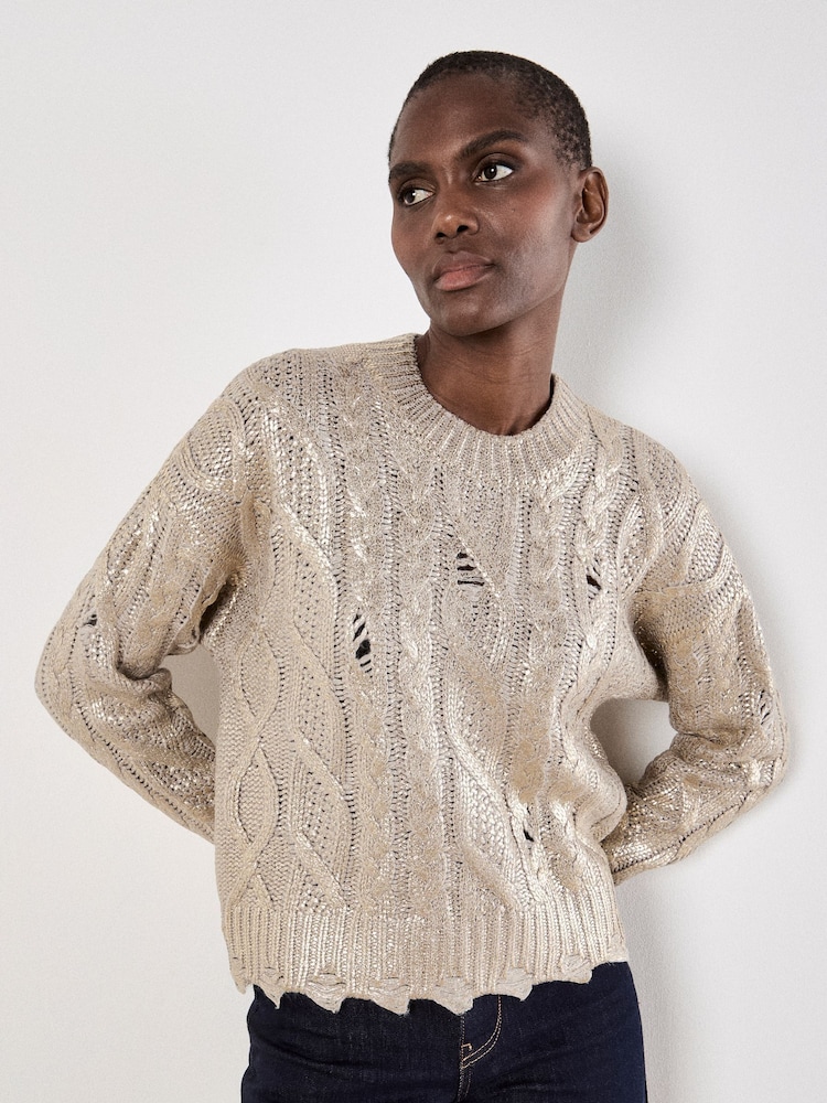 Apricot Gold Metallic Distressed Cable Jumper - Image 5 of 5