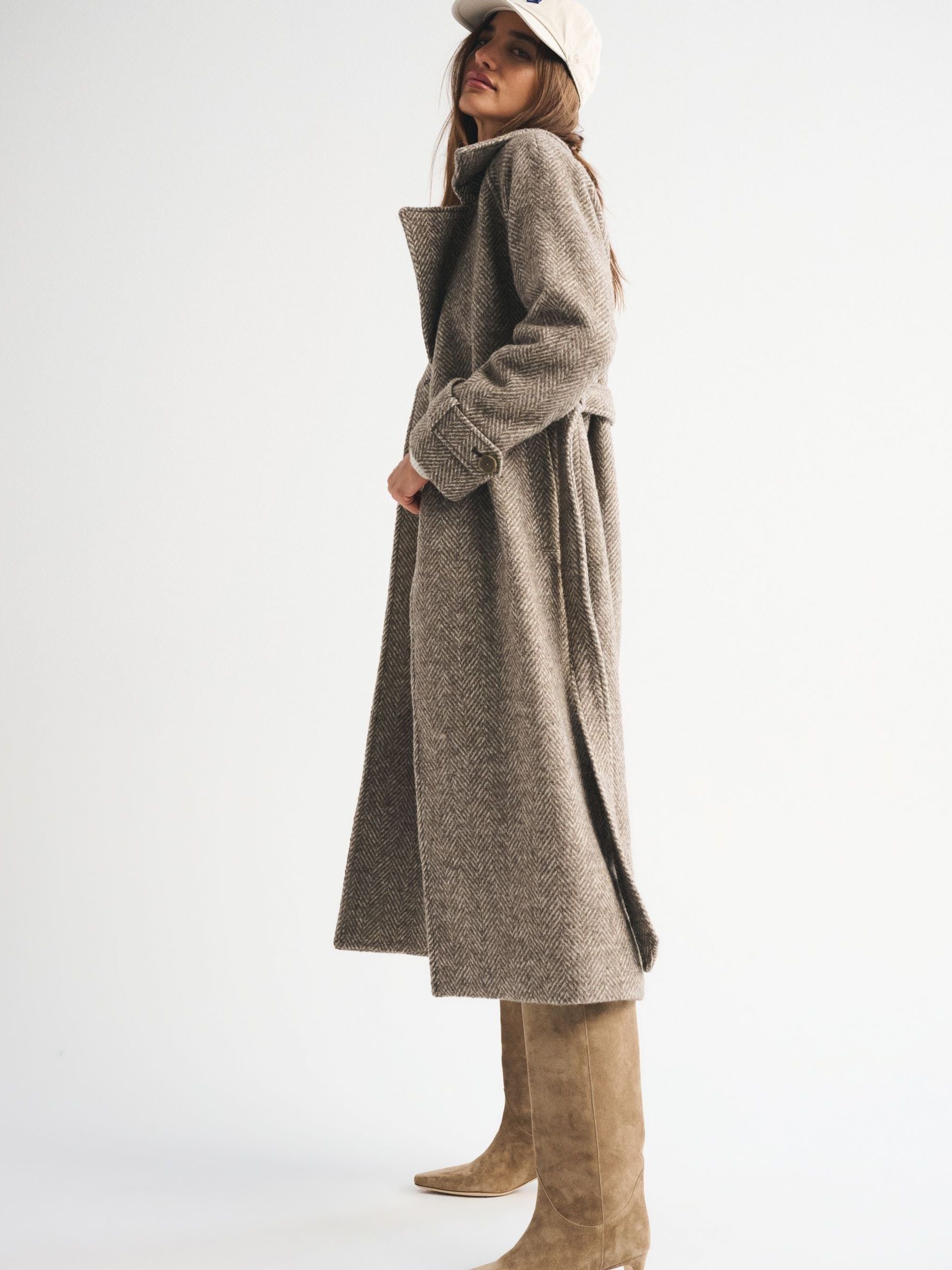 Buy Abercrombie & Fitch Green Herringbone Wool Trench Coat from