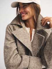 Abercrombie & Fitch Green Herringbone Wool Trench Coat - Image 5 of 8