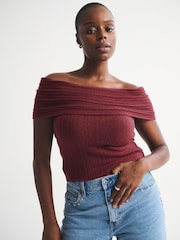 Abercrombie & Fitch Red Off The Shoulder Foldover Top - Image 2 of 8