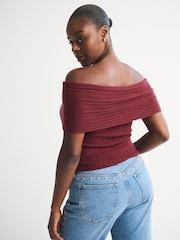 Abercrombie & Fitch Red Off The Shoulder Foldover Top - Image 3 of 8