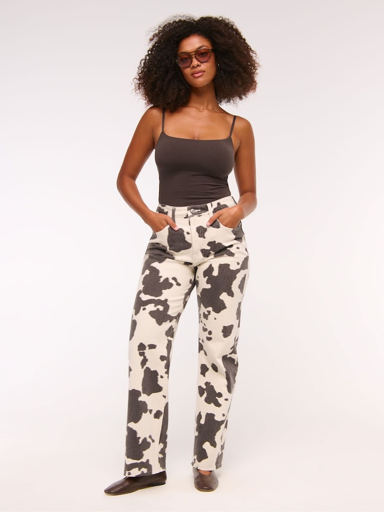 Abercrombie & Fitch Relaxed Pony Print Curve Love High Rise 90's Brown Jeans - Image 1 of 7