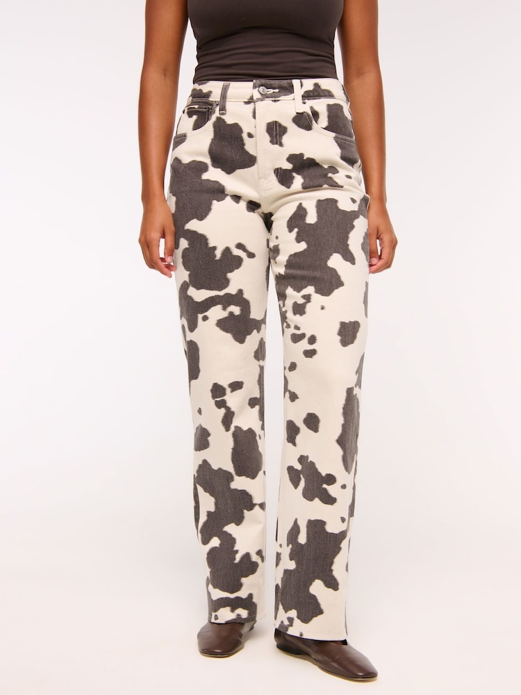 Abercrombie & Fitch Relaxed Pony Print Curve Love High Rise 90's Brown Jeans - Image 2 of 7