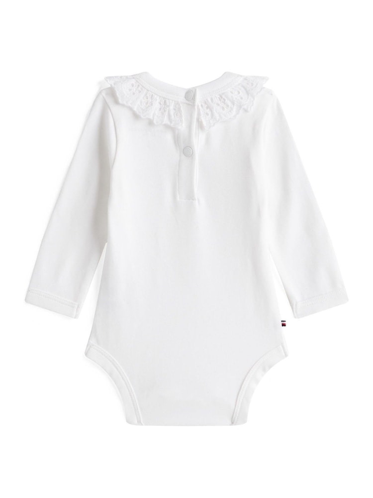 Tommy Hilfiger White Essential Broderie Anglaise Collar Bodysuit - Image 2 of 3