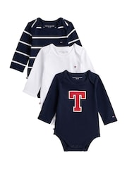 Tommy Hilfiger Blue 3-Pack Varsity Long Sleeve Bodysuits Gift Box - Image 1 of 3