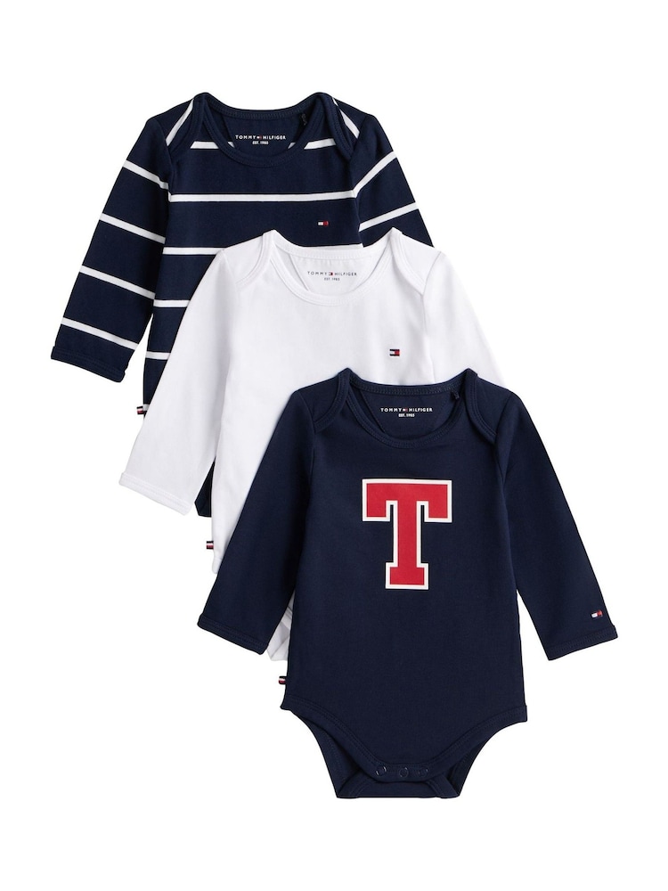 Tommy Hilfiger Blue 3-Pack Varsity Long Sleeve Bodysuits Gift Box - Image 1 of 3 Tommy Hilfiger Blue 3-Pack Varsity Long Sleeve Bodysuits Gift Box - Image 1 of 3