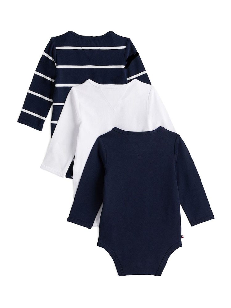 Tommy Hilfiger Blue 3-Pack Varsity Long Sleeve Bodysuits Gift Box - Image 2 of 3 Tommy Hilfiger Blue 3-Pack Varsity Long Sleeve Bodysuits Gift Box - Image 2 of 3