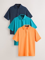 Navy Blue Active Golf Mesh Training Polo Tops 3 Pack - Image 1 of 8