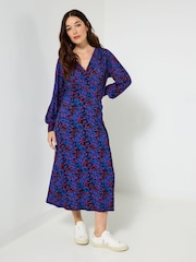 Joe Browns Blue Butterfly Print Jersey Midi Dress - Image 1 of 5