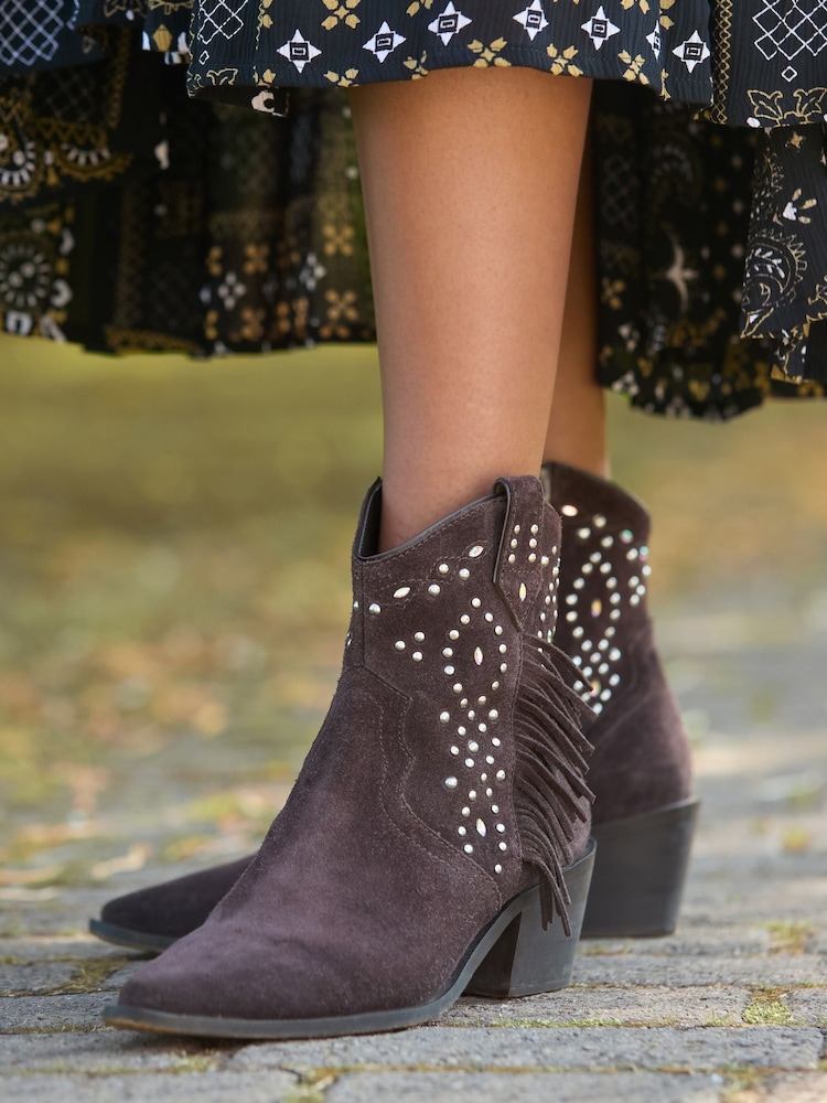 Joe Browns Brown Embellished Suede Boots - Image 2 of 7 Joe Browns Brown Embellished Suede Boots - Image 2 of 7