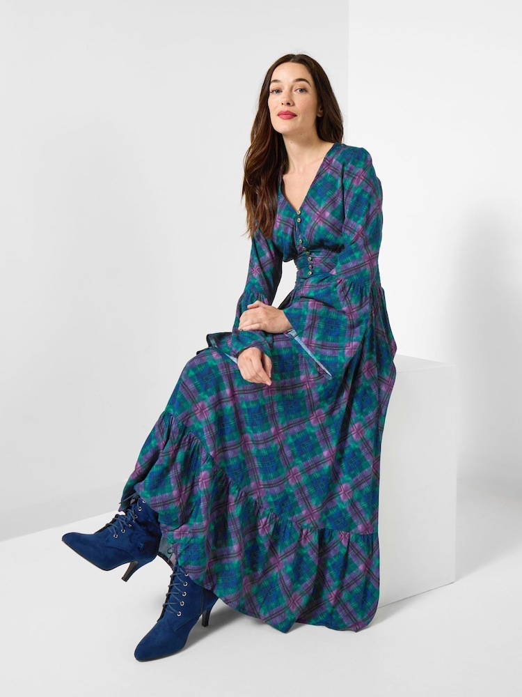 Joe Browns Green Autumn Check Maxi Dress - Image 2 of 7 Joe Browns Green Autumn Check Maxi Dress - Image 2 of 7