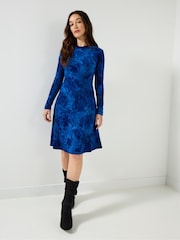 Joe Browns Blue Flocked Floral Mini Skater Dress - Image 3 of 5