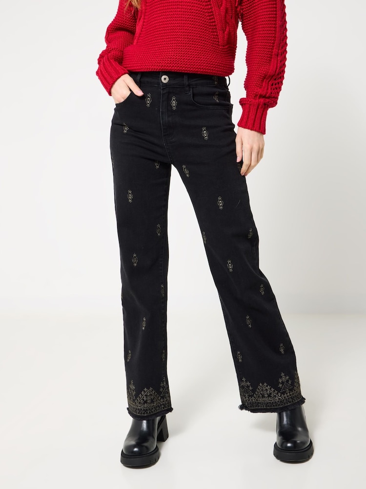 Joe Browns Black Gold Embroidery Straight Jeans - Image 1 of 6 Joe Browns Black Gold Embroidery Straight Jeans - Image 1 of 6
