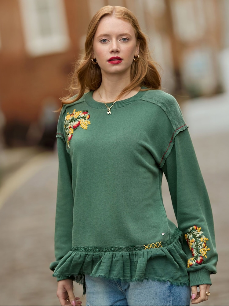 Joe Browns Green Embroidered Hem Sweatshirt - Image 1 of 7